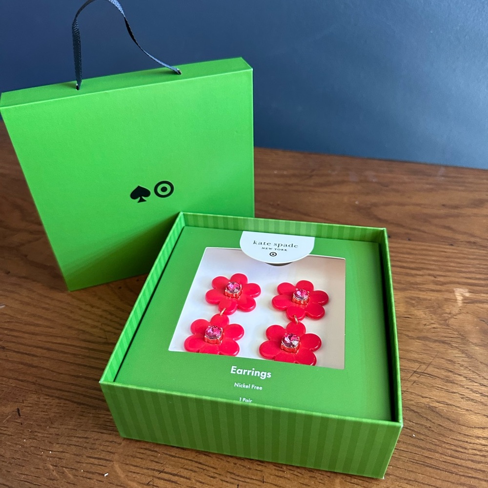 Kate Spade X  Target Red Flower Earrings NEW IN BOX